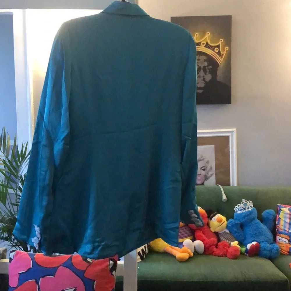 House of Harlow double breasted satin oversized aquamarine blazer size XS NWOT